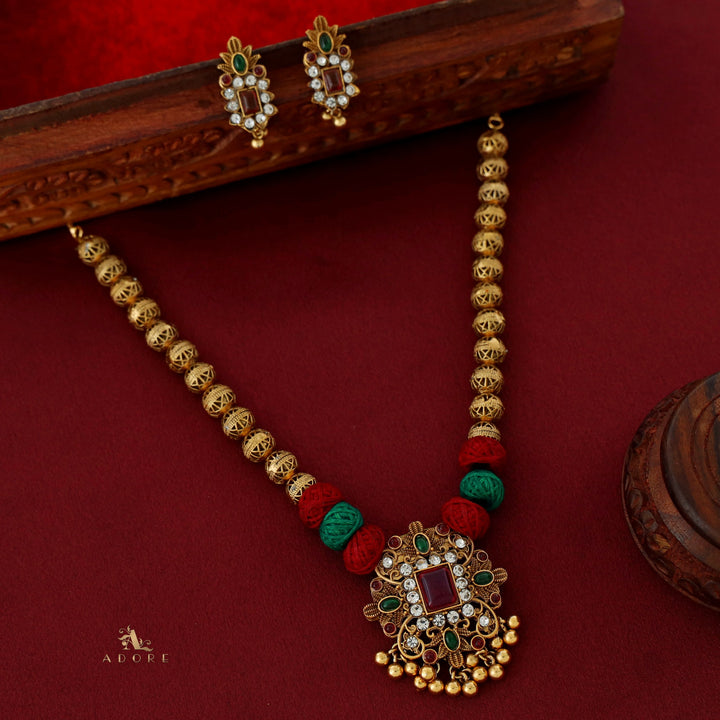 Ayusha Golden Thread Ball Neckpiece With Earring