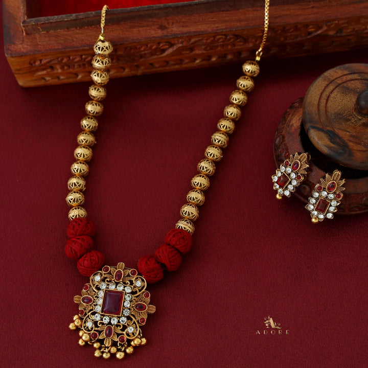 Ayusha Golden Thread Ball Neckpiece With Earring