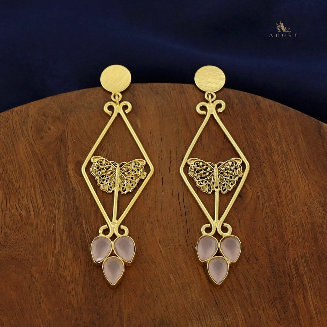 Nyssa Golden Diamond Butterfly Glossy Tri Drop Earring