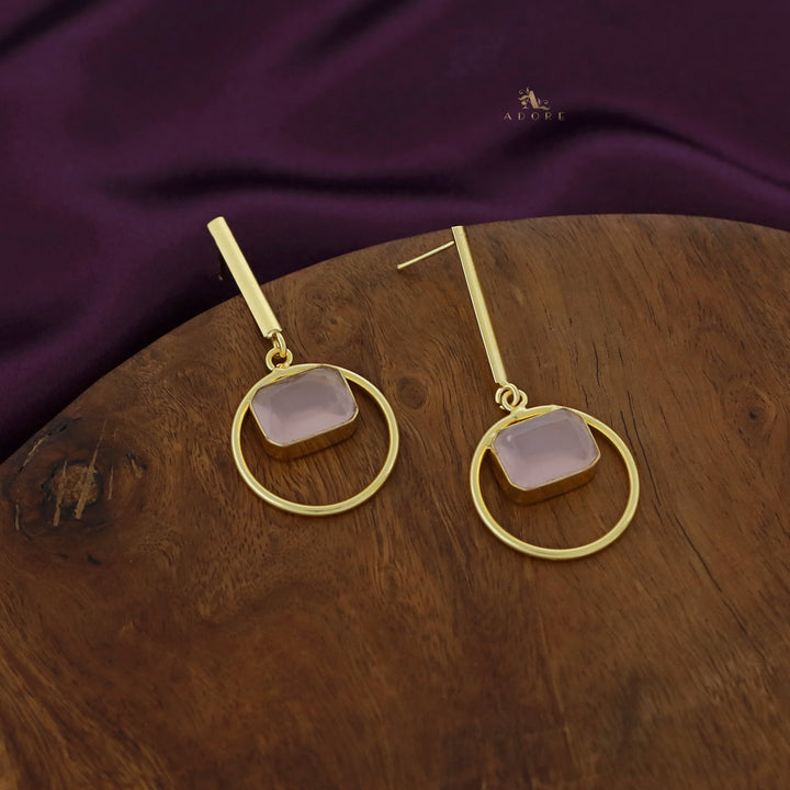 Golden Stick + Circle Rectangle Glossy Earring