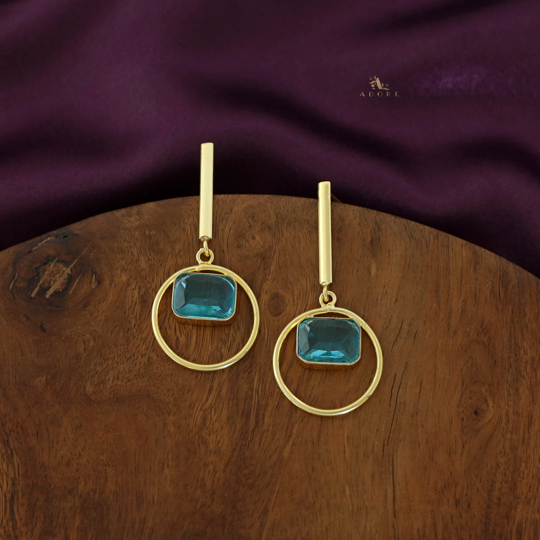 Golden Stick + Circle Rectangle Glossy Earring