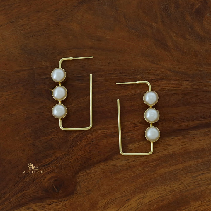 Golden Rectangle Tri Pearl Earring