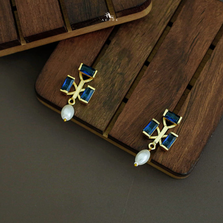 3 Mini Glossy Rectangle And Pearl Earring