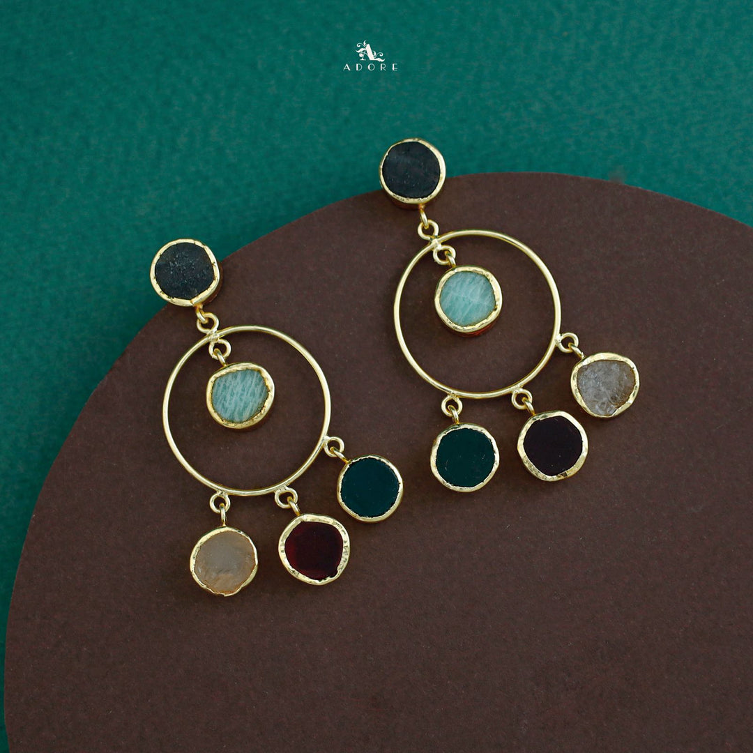 Golden Circle + Multicolour Raw Stone Earring