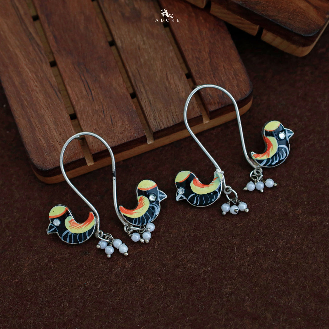 Antique Curvy Meenakari Bonsy Bird Earring