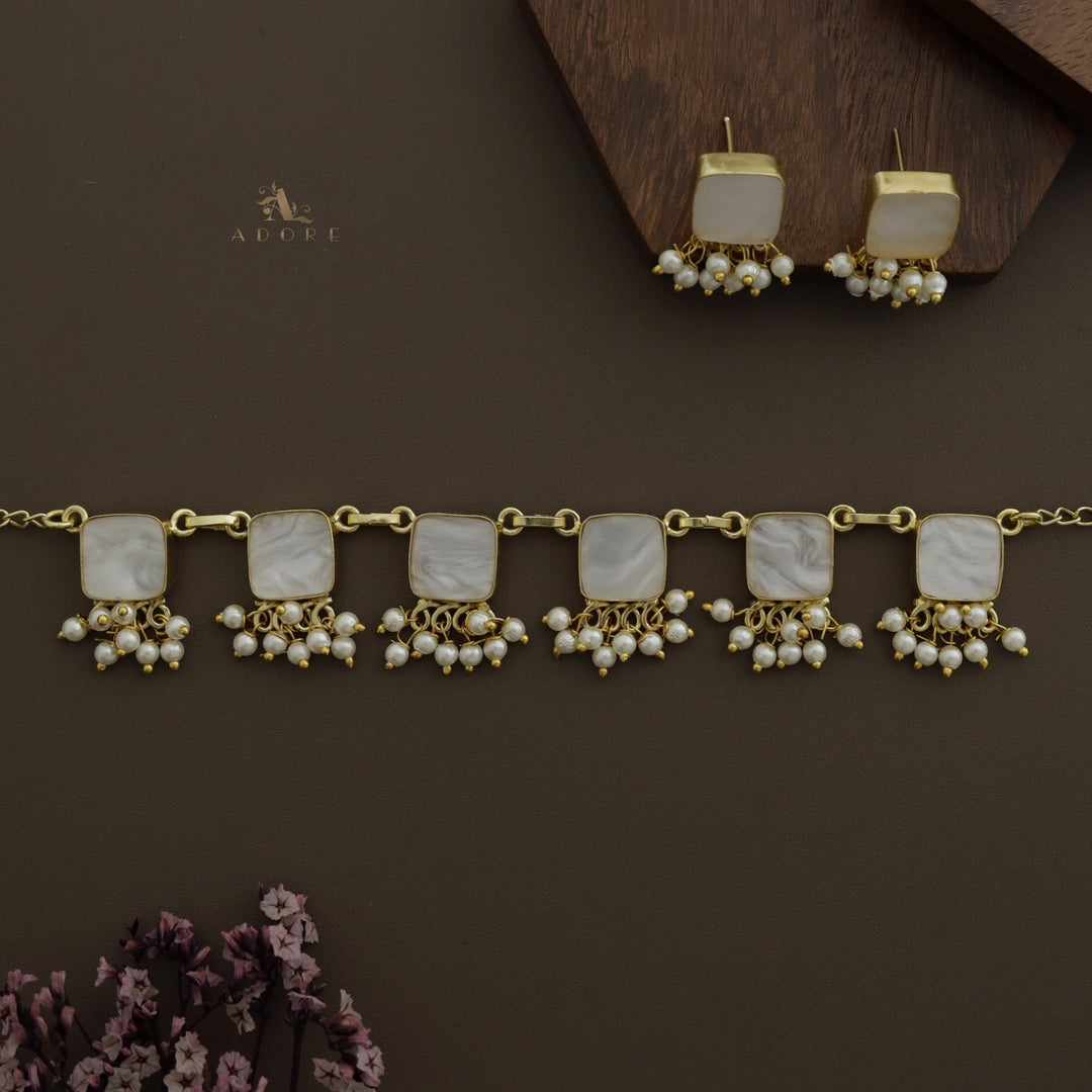 Alessandra MOP Square Pearl Choker With Earring