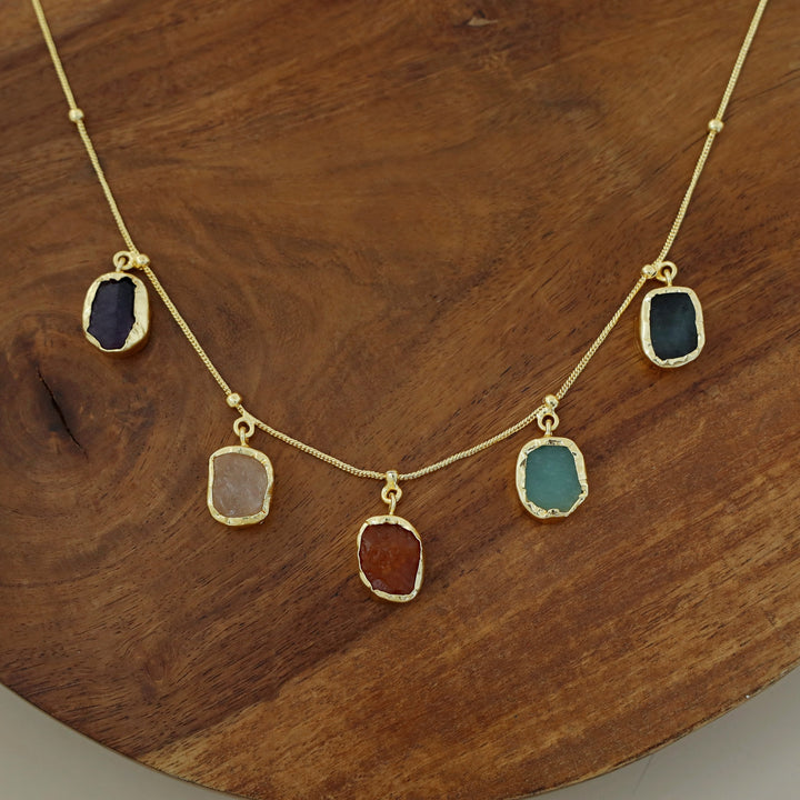 Aanvy Multicolour 5 Raw Stone Neckpiece