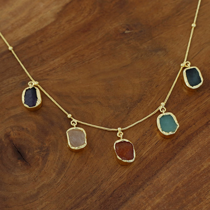 Aanvy Multicolour 5 Raw Stone Neckpiece
