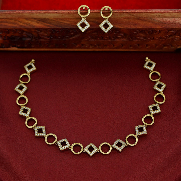 Drithi Circle And Diamond Short Neckpiece with Earring