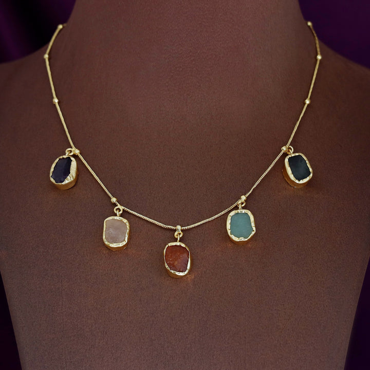 Aanvy Multicolour 5 Raw Stone Neckpiece