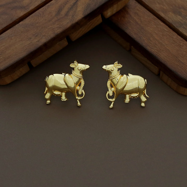 Golden Animal Half Moon Pearl Neckpiece With Earring