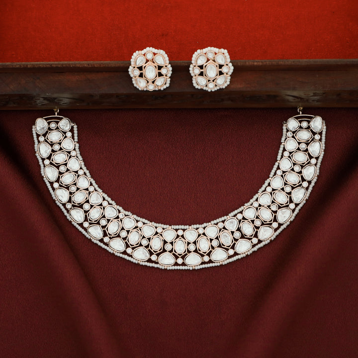 Premium Abheri Kundan Beaded Short Neckpiece With Earring