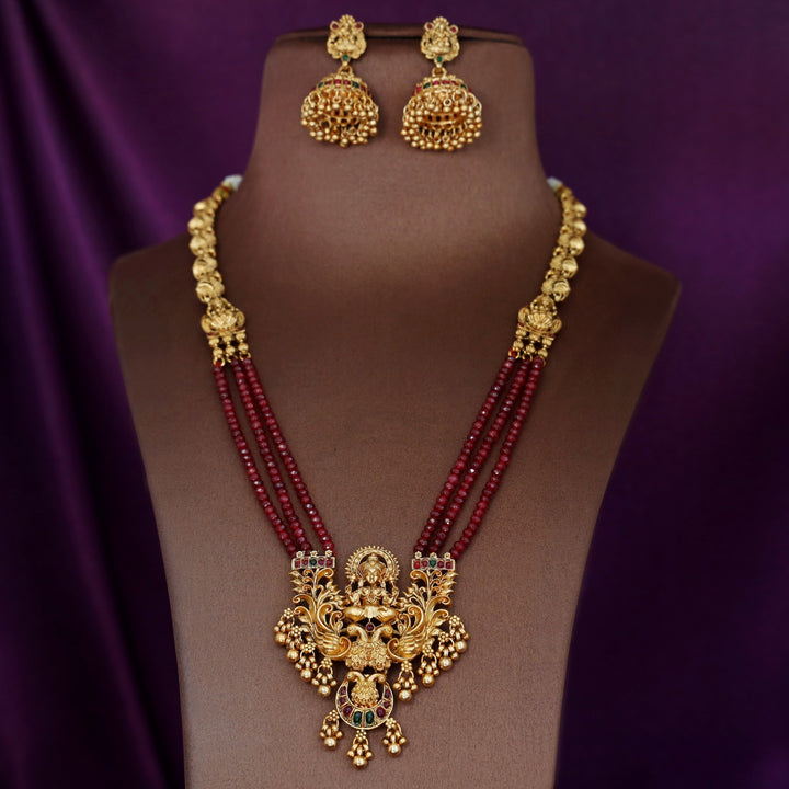 Chayanika Lakshmi Pendant Layered Mayura Neckpiece With Earring