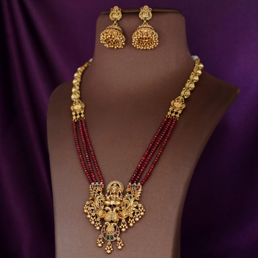 Chayanika Lakshmi Pendant Layered Mayura Neckpiece With Earring