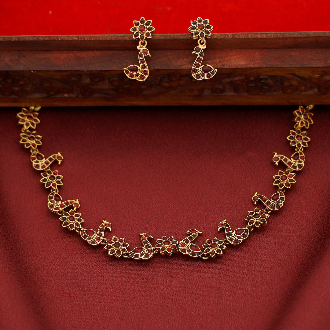 Vidhi Mayura Floral Short Neckpiece With Earring