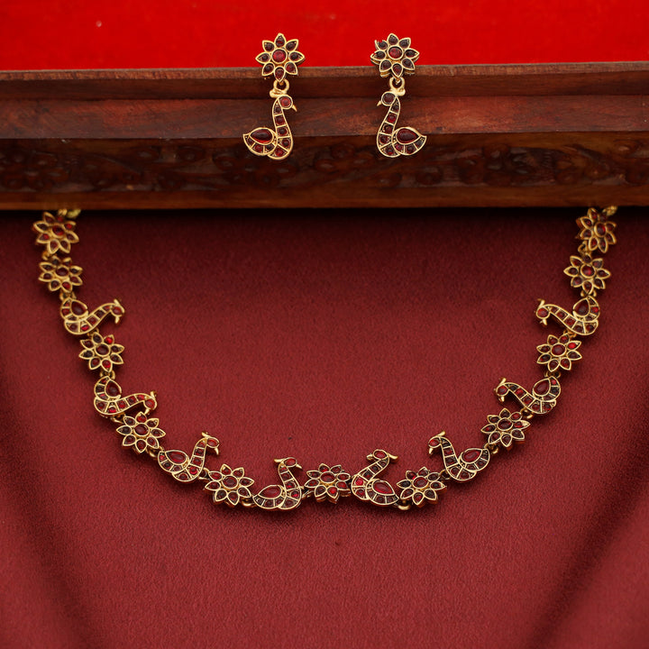 Vidhi Mayura Floral Short Neckpiece With Earring