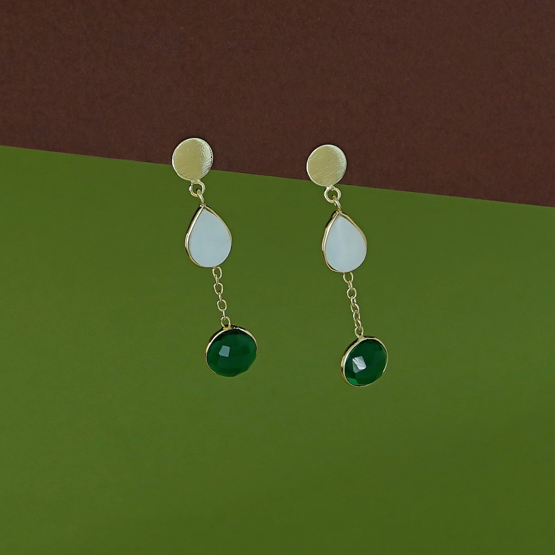 Golden Glossy Stone + MOP Teardrop Earring