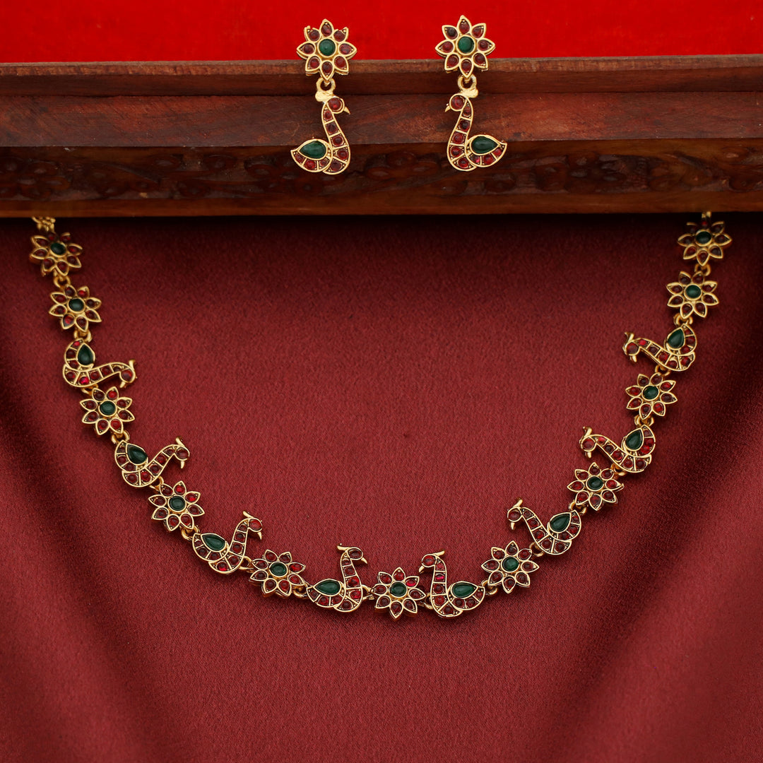 Vidhi Mayura Floral Short Neckpiece With Earring