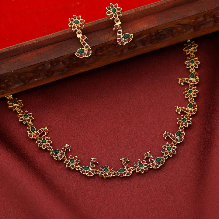 Vidhi Mayura Floral Short Neckpiece With Earring