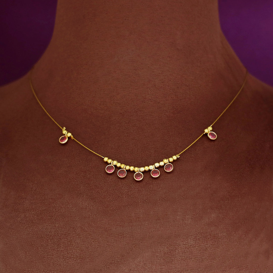 Mini Circle Golden Ball Glossy String Neckpiece