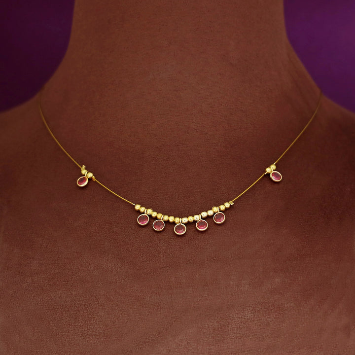 Mini Circle Golden Ball Glossy String Neckpiece