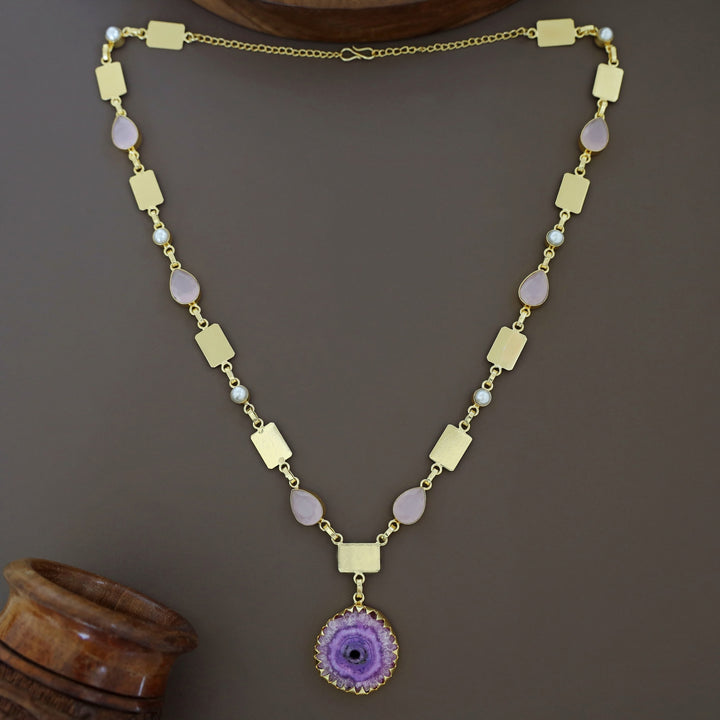 Gertie Golden Pearl Glossy + Agate Stone Long Neckpiece