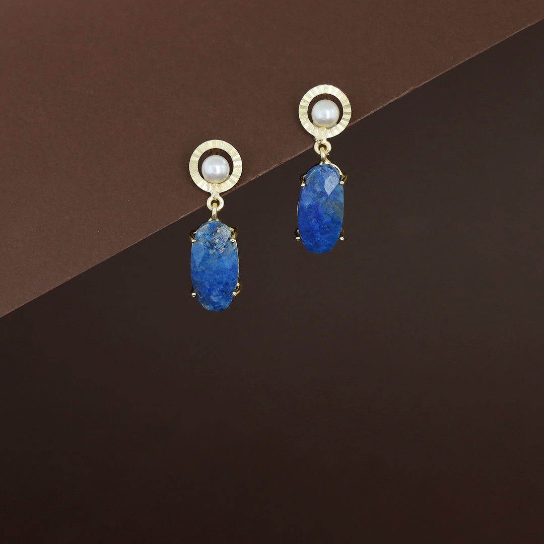 Henria Golden Circle Pearl Oval Stone Claw Earring