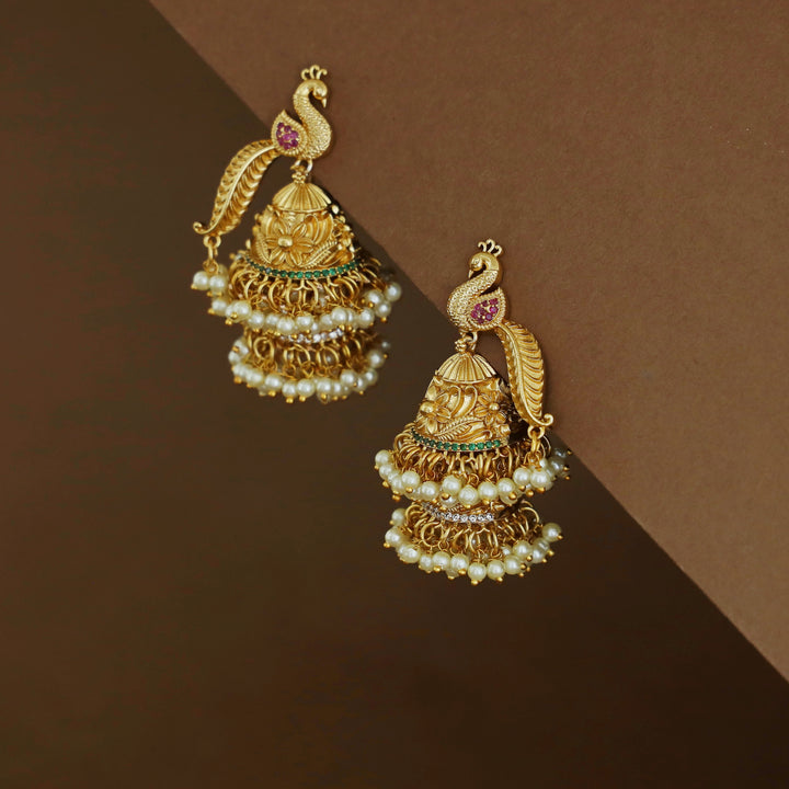 Mayura Cluster Pearl 2 Layer Jhumka
