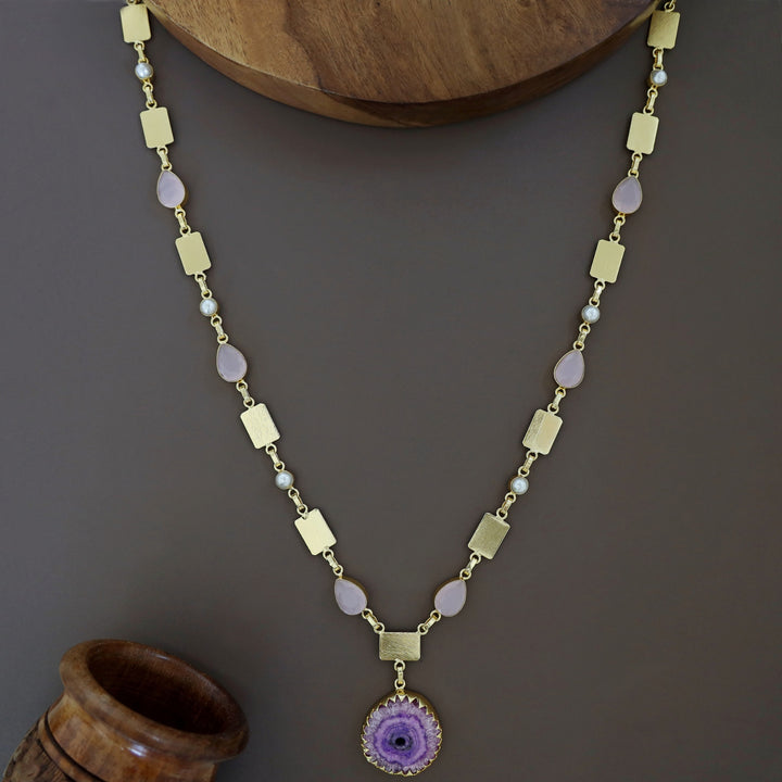Gertie Golden Pearl Glossy + Agate Stone Long Neckpiece