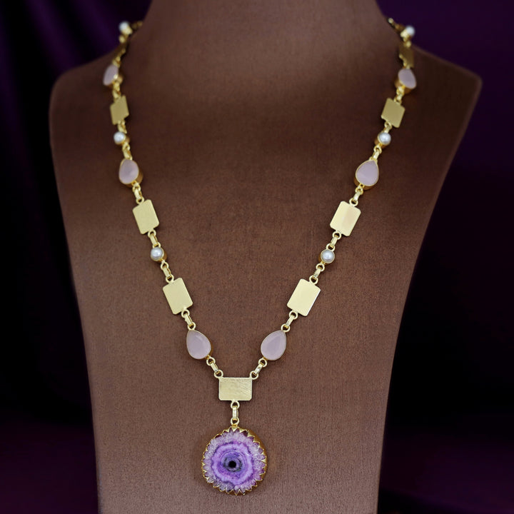 Gertie Golden Pearl Glossy + Agate Stone Long Neckpiece