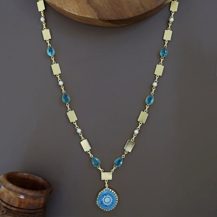 Gertie Golden Pearl Glossy + Agate Stone Long Neckpiece