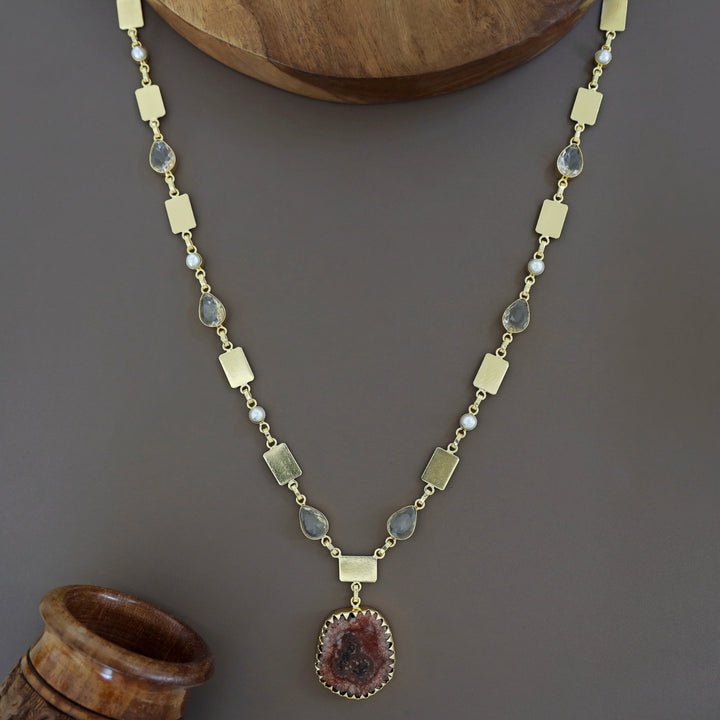 Gertie Golden Pearl Glossy + Agate Stone Long Neckpiece