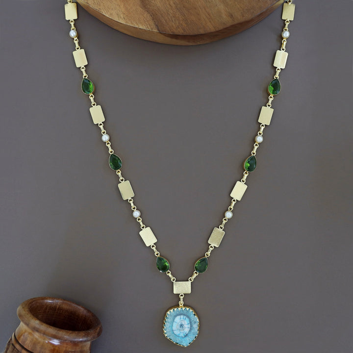 Gertie Golden Pearl Glossy + Agate Stone Long Neckpiece