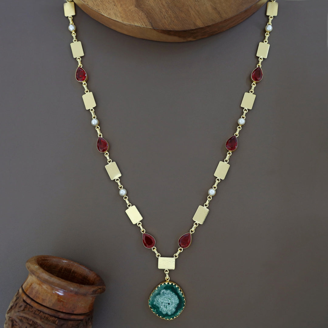 Gertie Golden Pearl Glossy + Agate Stone Long Neckpiece