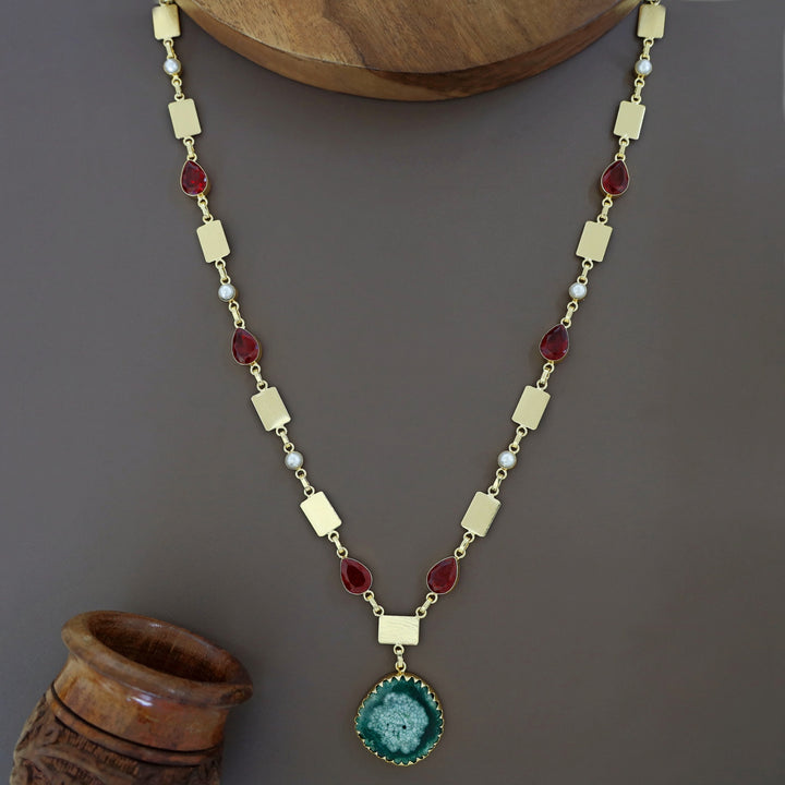 Gertie Golden Pearl Glossy + Agate Stone Long Neckpiece