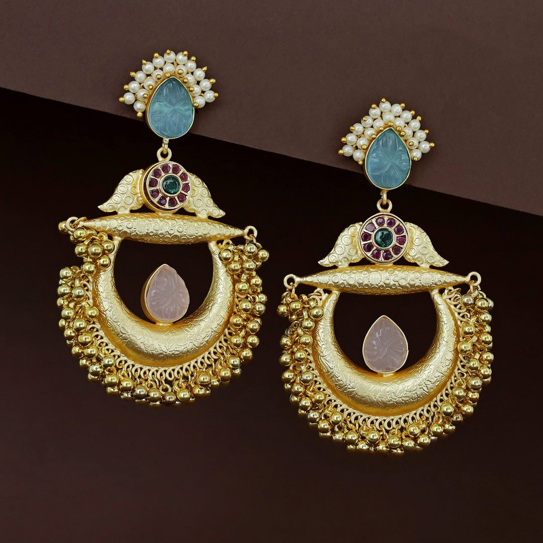 Yadavi Golden Ghungroo Cluster Pearl Earring