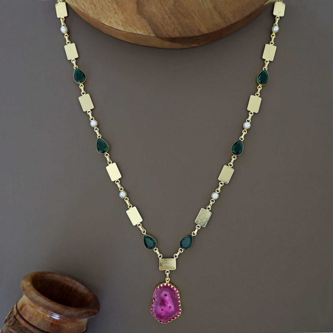 Gertie Golden Pearl Glossy + Agate Stone Long Neckpiece