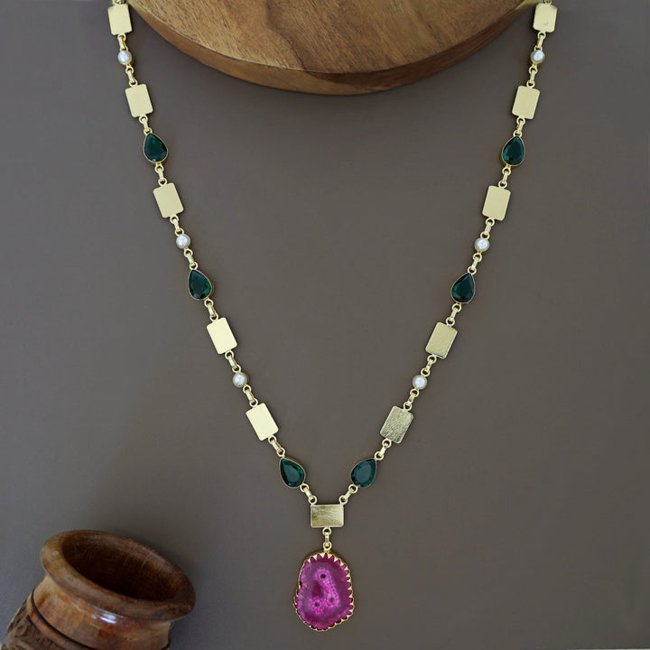 Gertie Golden Pearl Glossy + Agate Stone Long Neckpiece