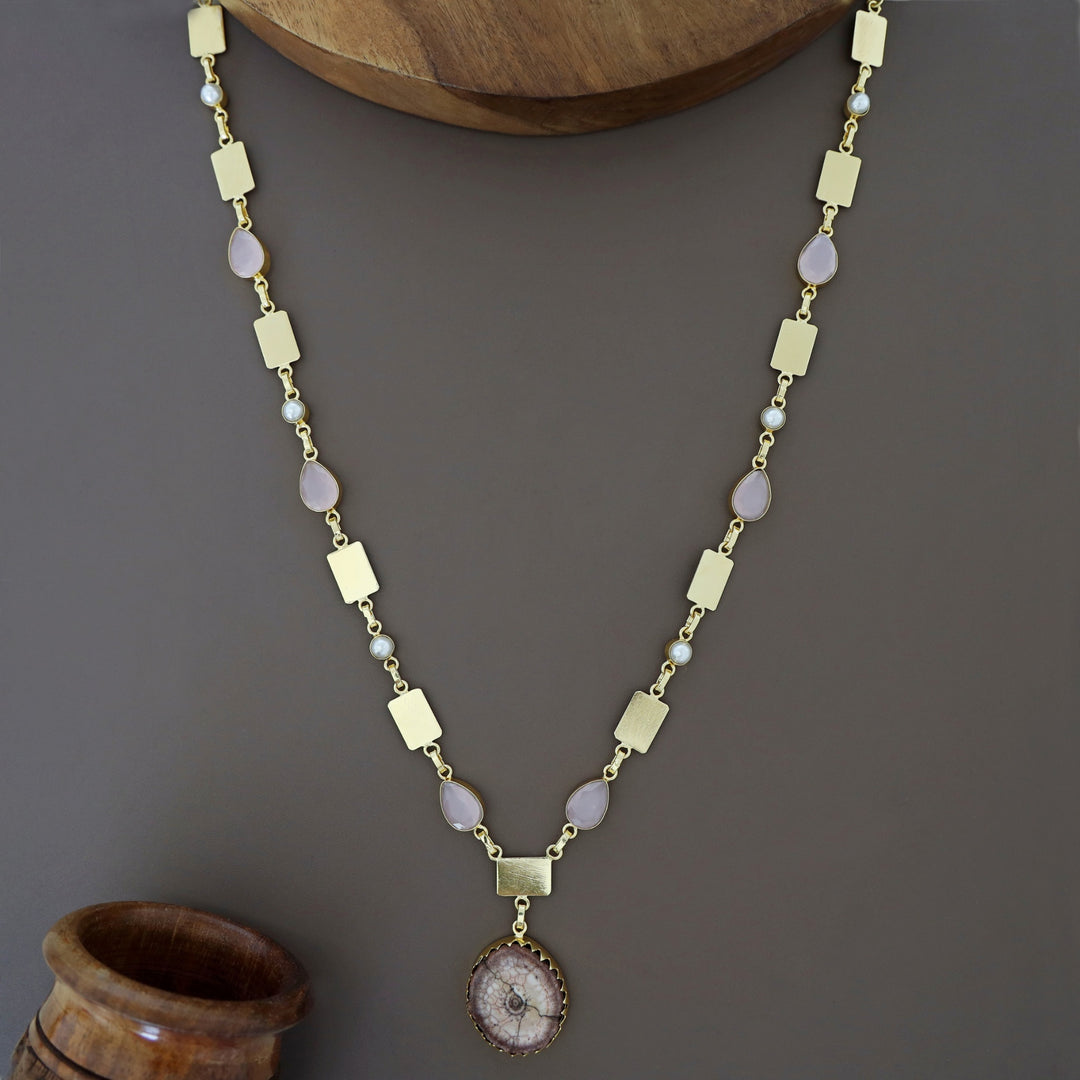 Gertie Golden Pearl Glossy + Agate Stone Long Neckpiece