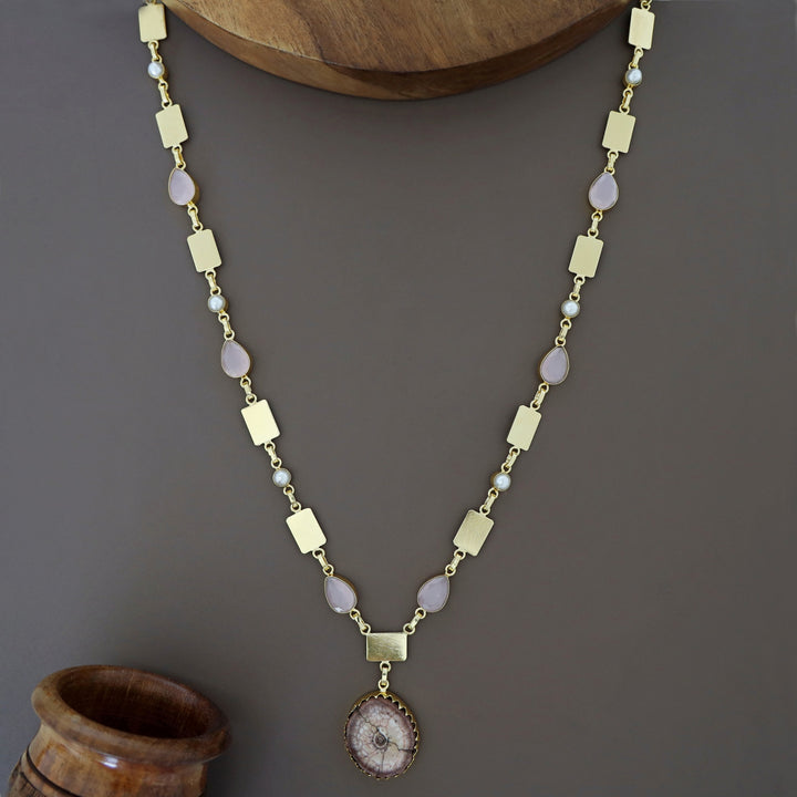 Gertie Golden Pearl Glossy + Agate Stone Long Neckpiece