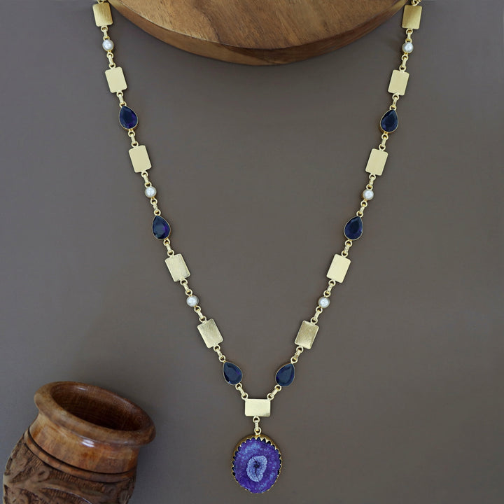Gertie Golden Pearl Glossy + Agate Stone Long Neckpiece
