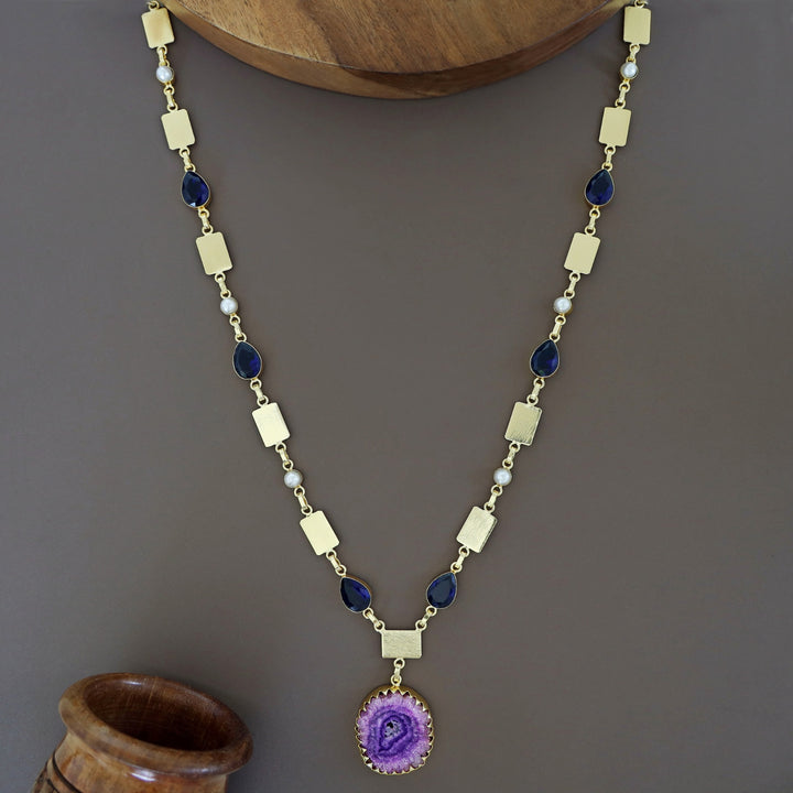 Gertie Golden Pearl Glossy + Agate Stone Long Neckpiece