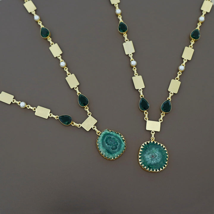 Gertie Golden Pearl Glossy + Agate Stone Long Neckpiece