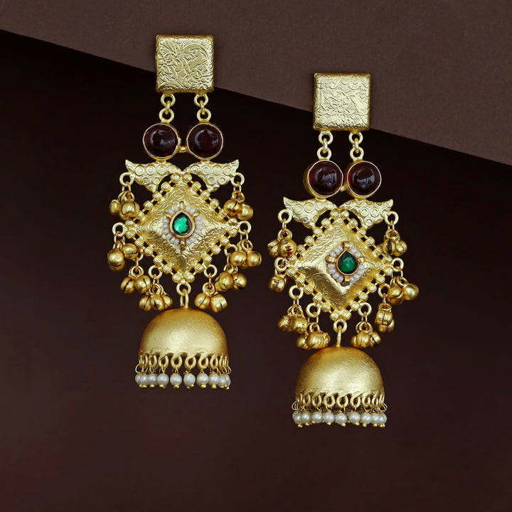 Akshara Golden Ghungroo Kashmiri Long Jhumka