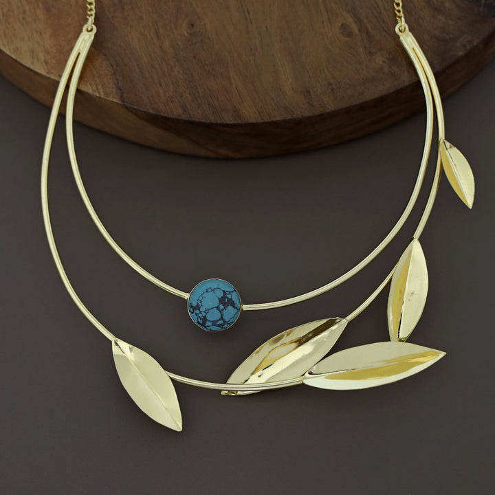 Elora Golden Two Layer Leafy Neck Cuff