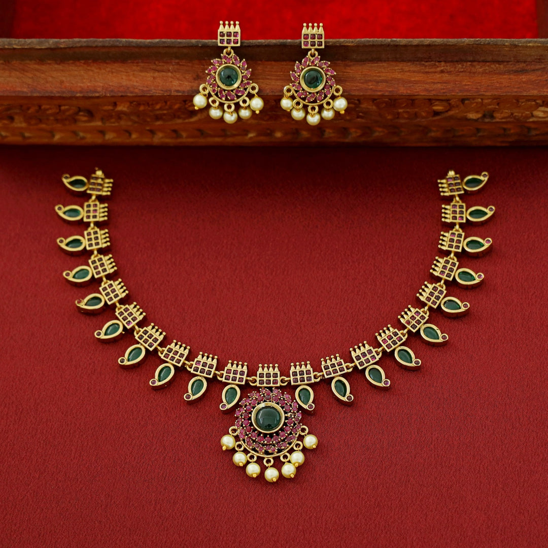 Premium Anuradha Palakka Short Neckpiece With Earring