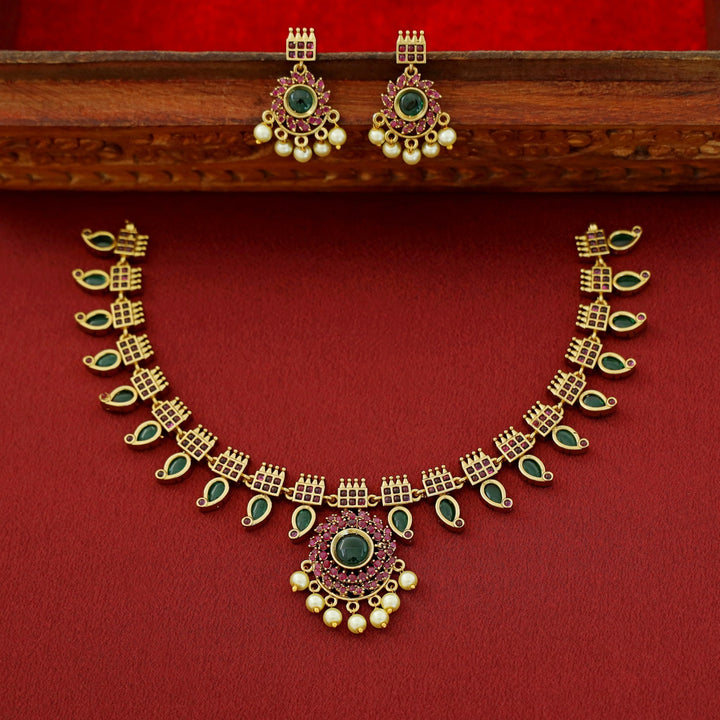 Premium Anuradha Palakka Short Neckpiece With Earring