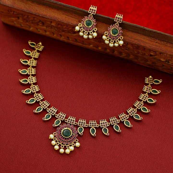 Premium Anuradha Palakka Short Neckpiece With Earring