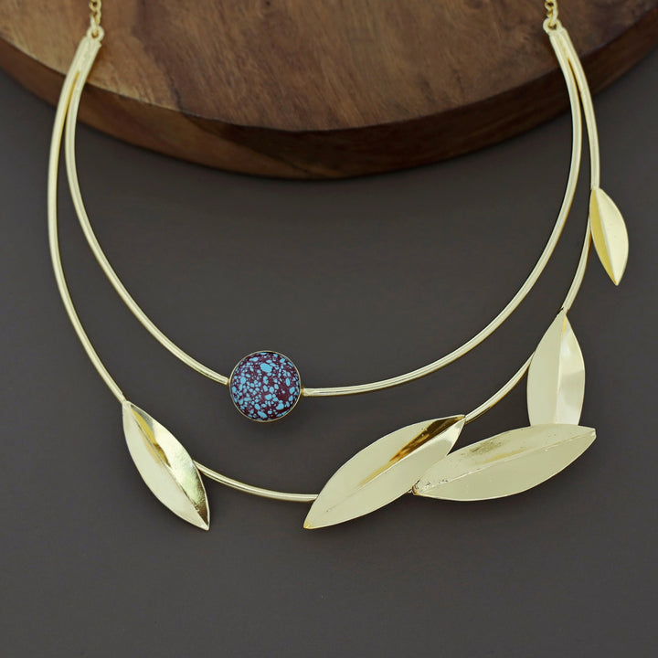 Elora Golden Two Layer Leafy Neck Cuff