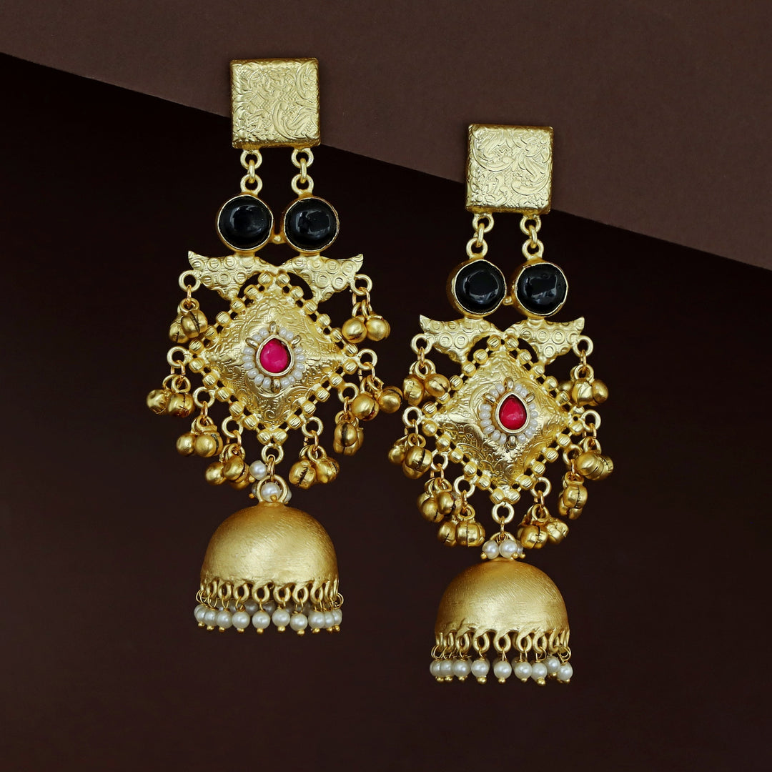 Akshara Golden Ghungroo Kashmiri Long Jhumka